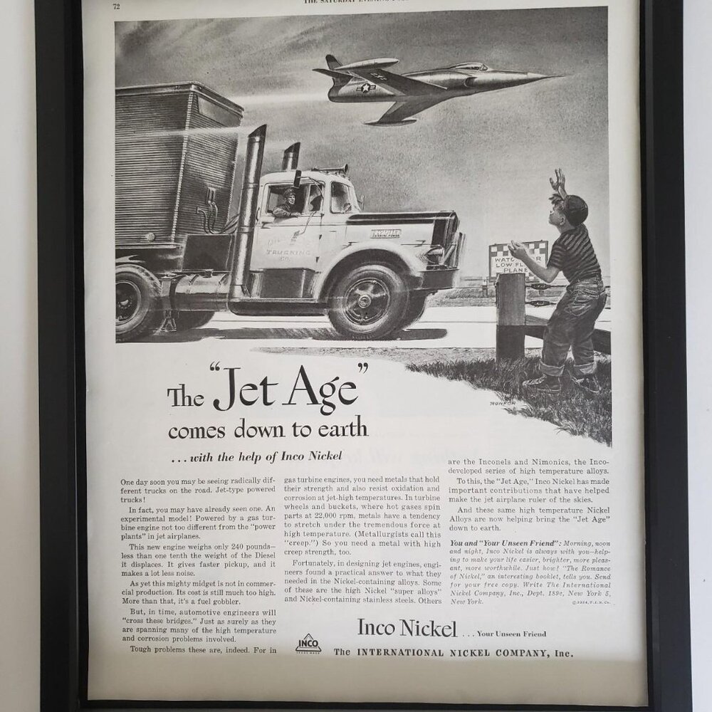 Original Vintage 11x14 From 1954 Framed Inco Nickel ad